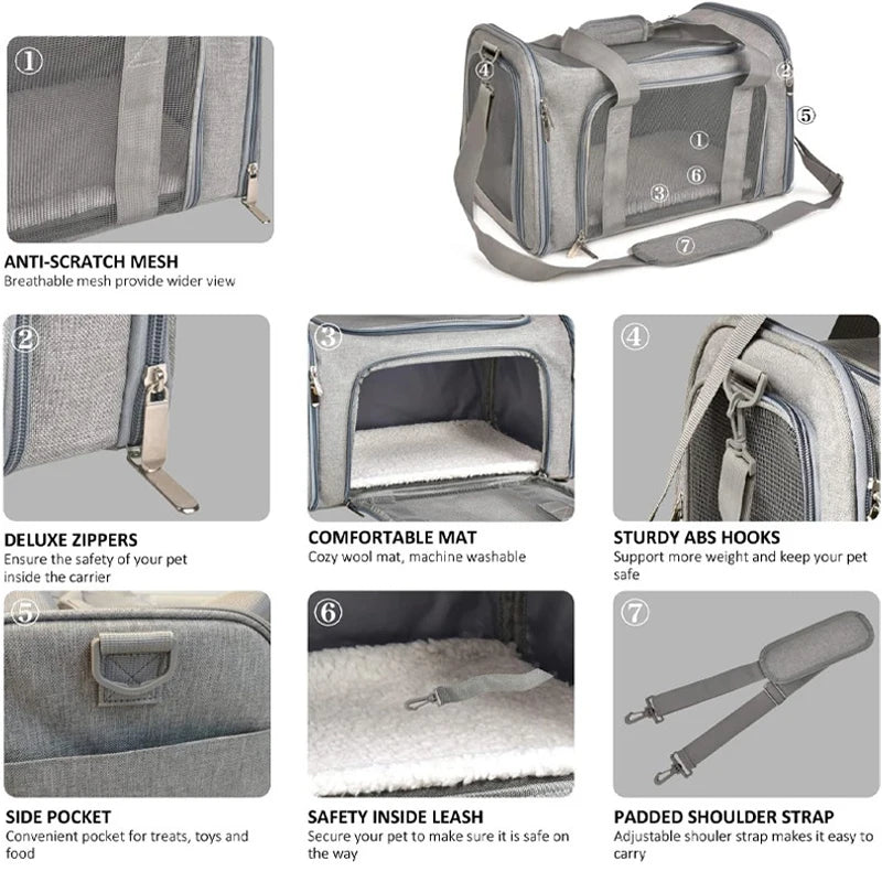 Portable Dog Cat Carrier Bag Soft Side Backpack Pet Carriers Dog Travel Bags Airline Approved Transport Outgoing Pets Handbag