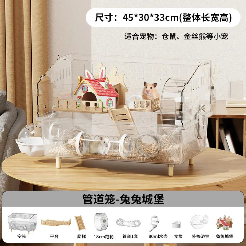 Easy Clean Transparent Hamster Cage Large Luxury Villa Habitat With Full Set Pet Supplies Spacious House For Small Rodents