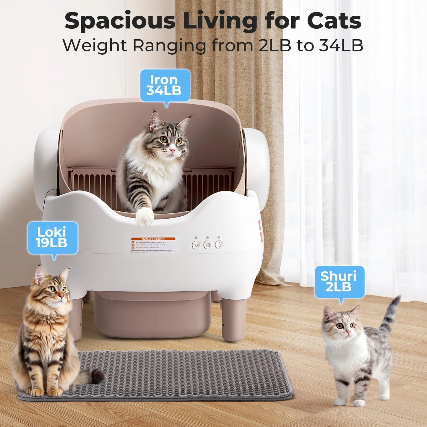 Self Cleaning Litter Box, Automatic Cat Litter Box with APP Control, Odor-Free Large Waste Bin, Open-Top for Multi Cats