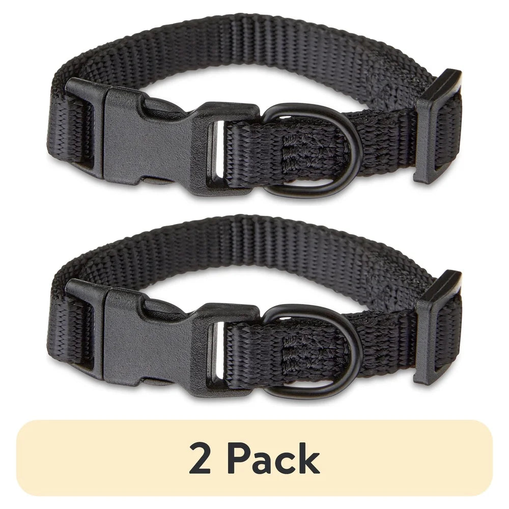 2 Pack Adjustable Polyester Dog Collar X-Small Black Comfortable Leash Attachment D-Ring Secure Prong Buckle Fashionable Fit