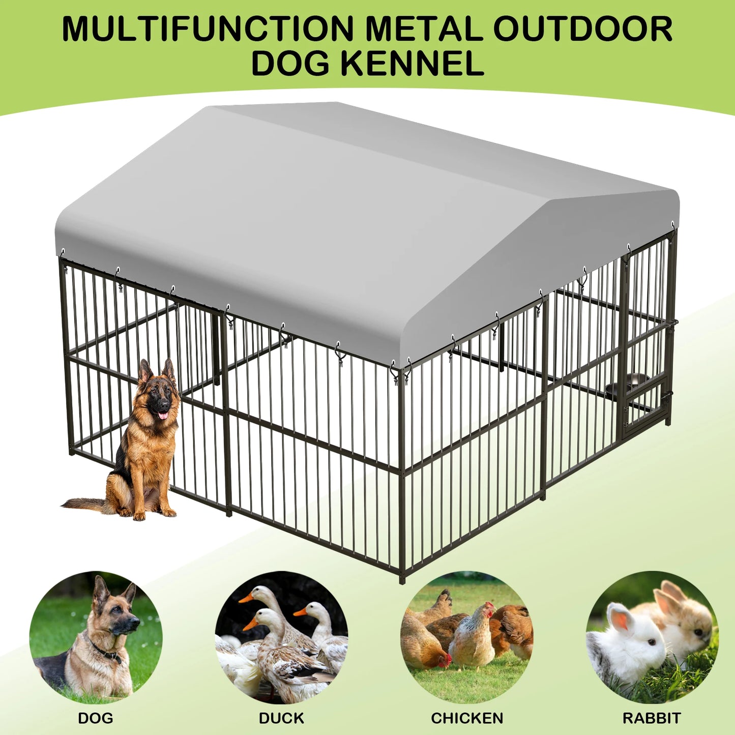 10X10X6FT Large Outdoor Dog Kennel, Heavy Duty Dog Cage with Roof, Dog House with Safety Locks,UV & Water Resistant Proof Cover