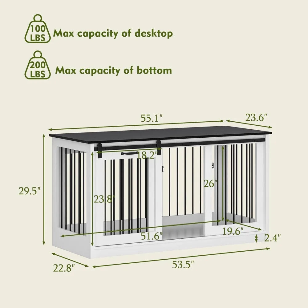 Extra Large Dog Crate Furniture, 55" Indoor Heavy Duty Dog Kennel House with Sliding Doors, Furniture Style Dog Crate Table Side
