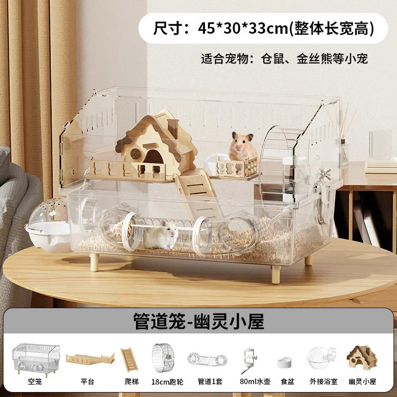 Easy Clean Transparent Hamster Cage Large Luxury Villa Habitat With Full Set Pet Supplies Spacious House For Small Rodents