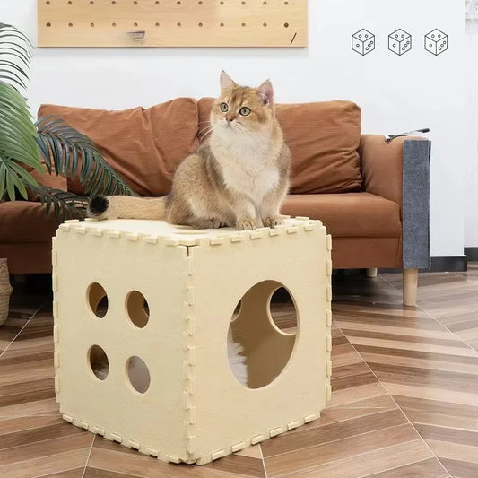 Splicing Felt Cat Nest Dice-shape Cat House Detachable Cat Mat Felt Tunnel Toy Interactive Pet Toy Cube Tent Pets Supplies gifts