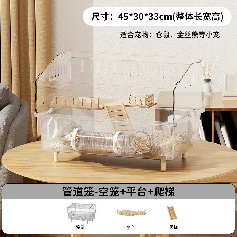 Easy Clean Transparent Hamster Cage Large Luxury Villa Habitat With Full Set Pet Supplies Spacious House For Small Rodents