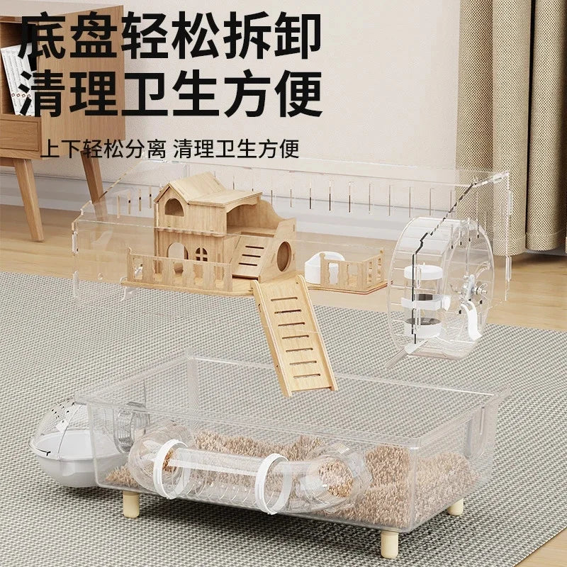 Easy Clean Transparent Hamster Cage Large Luxury Villa Habitat With Full Set Pet Supplies Spacious House For Small Rodents