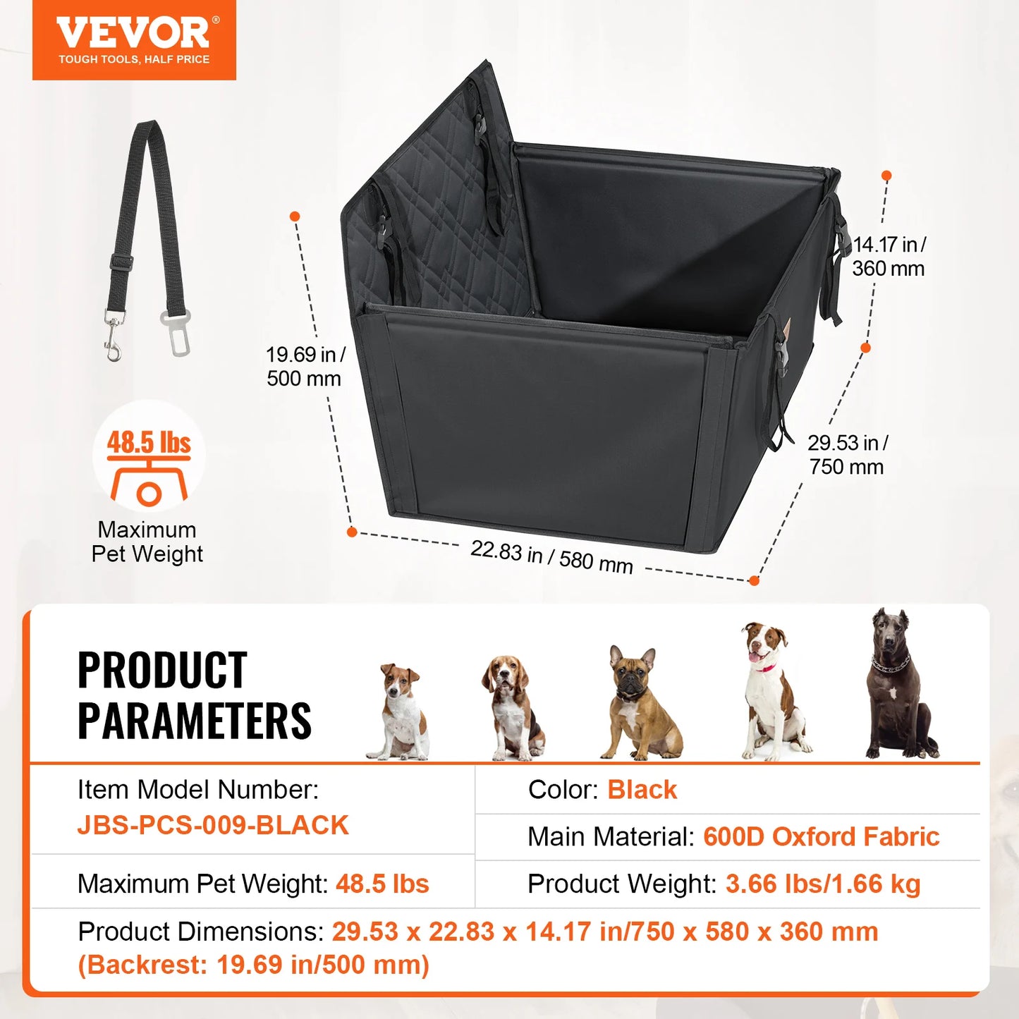 SucceBuy Dog Car Seat Waterproof Dog Booster Seat Pet Car Seat with Clip-On Safety Leash PP Cotton Car Bed for Medium Large Dog