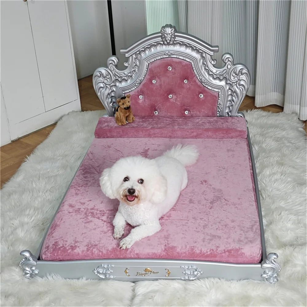 Stunning Large Dog Bed with Headboard Thicken Soft Dutch Velvet Pet Sofa Bed Elevated Frame Pet Lounge Bed for Medium Large Dogs