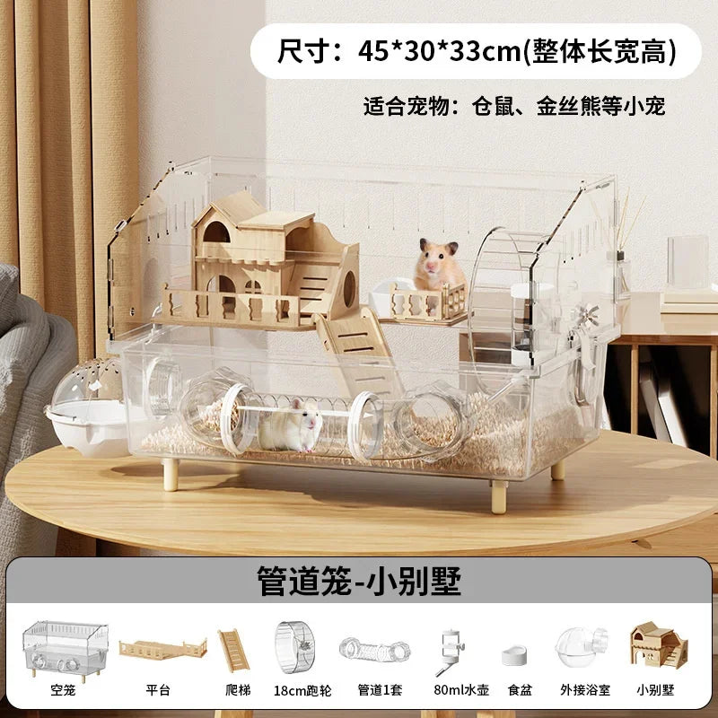 Easy Clean Transparent Hamster Cage Large Luxury Villa Habitat With Full Set Pet Supplies Spacious House For Small Rodents
