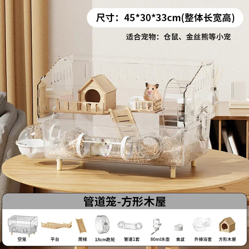Easy Clean Transparent Hamster Cage Large Luxury Villa Habitat With Full Set Pet Supplies Spacious House For Small Rodents