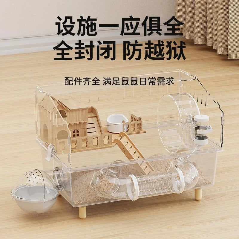 Easy Clean Transparent Hamster Cage Large Luxury Villa Habitat With Full Set Pet Supplies Spacious House For Small Rodents