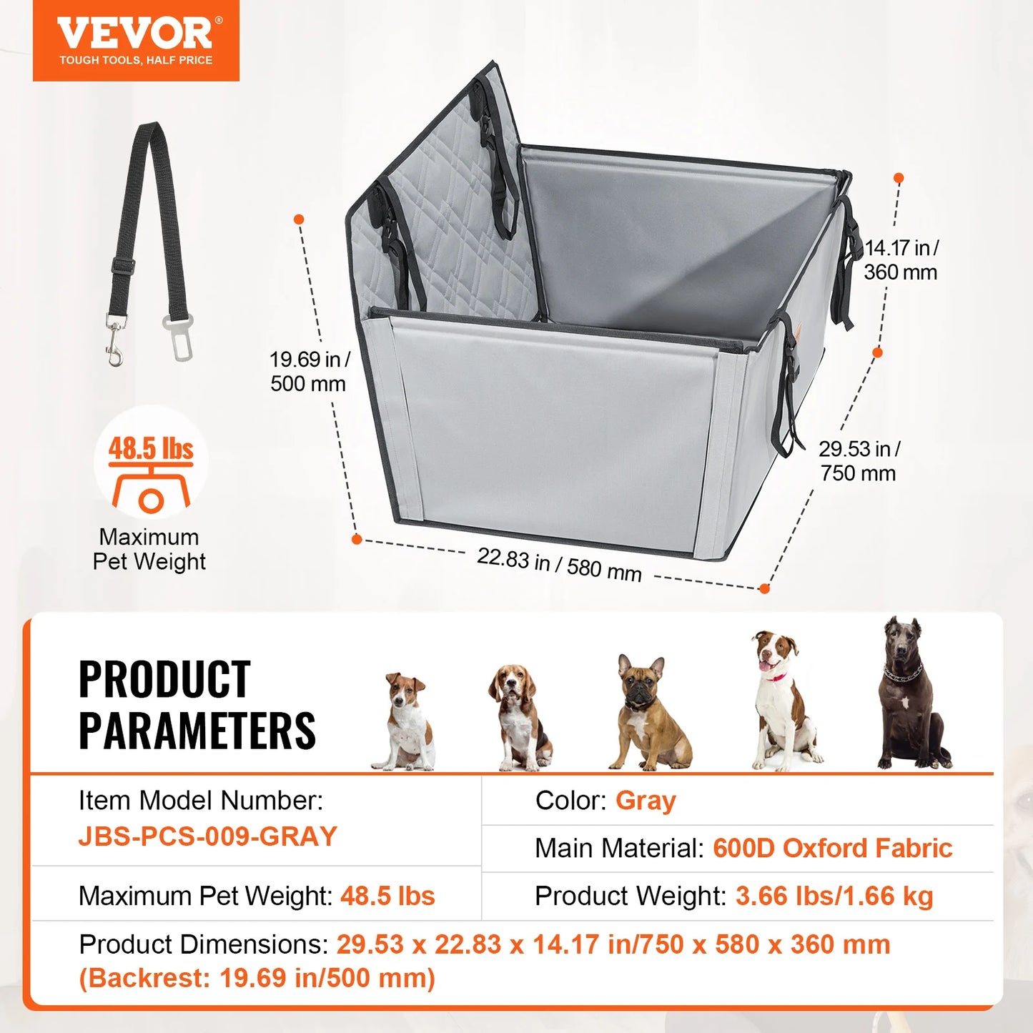 SucceBuy Dog Car Seat Waterproof Dog Booster Seat Pet Car Seat with Clip-On Safety Leash PP Cotton Car Bed for Medium Large Dog