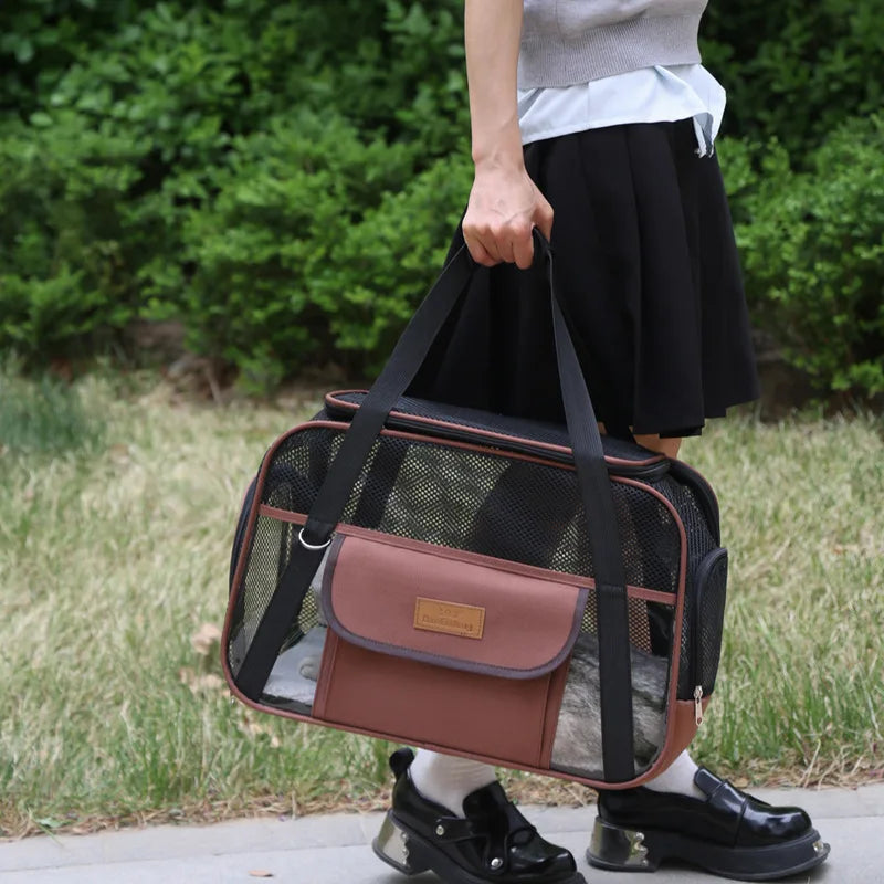 New Breathable Pet Carrier Large Capacity Shoulder Bag Portable Cat Dog Carrier Hollowed-out Cat and Dog Cages Pet Supplies